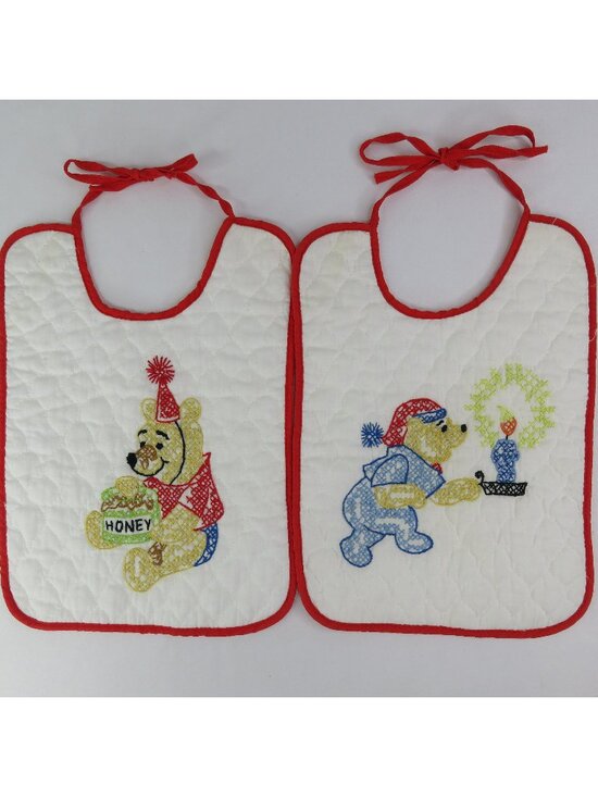 Hand Made Other - Disney Hand Embroidered Winnie the Pooh Baby Bib - Set of Two Cross Stitch Bibs